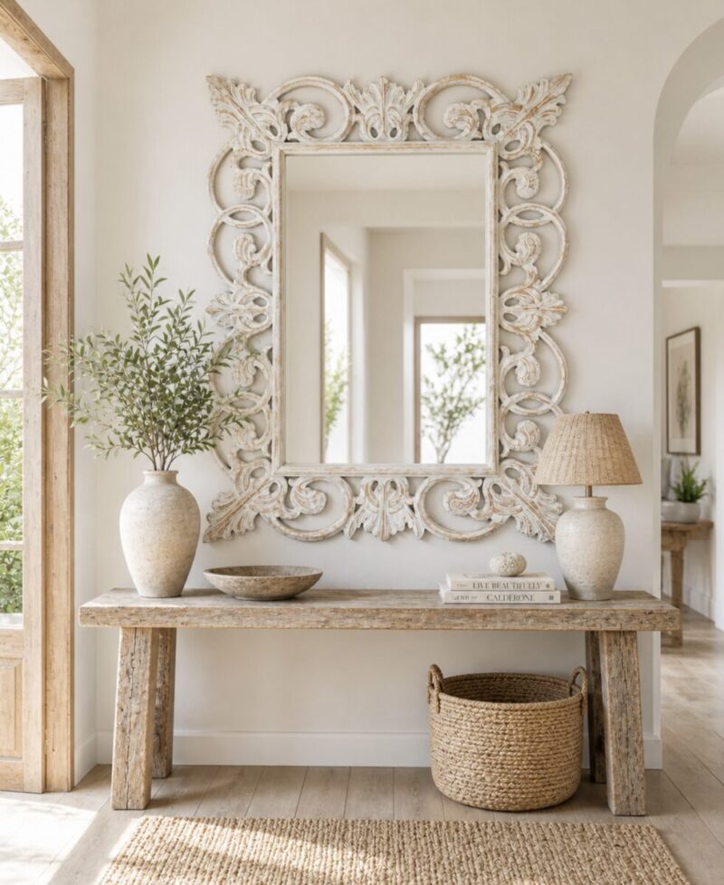 Espejo decorativo de madera Italiano Mirror de 120x90 en Blanco decapado