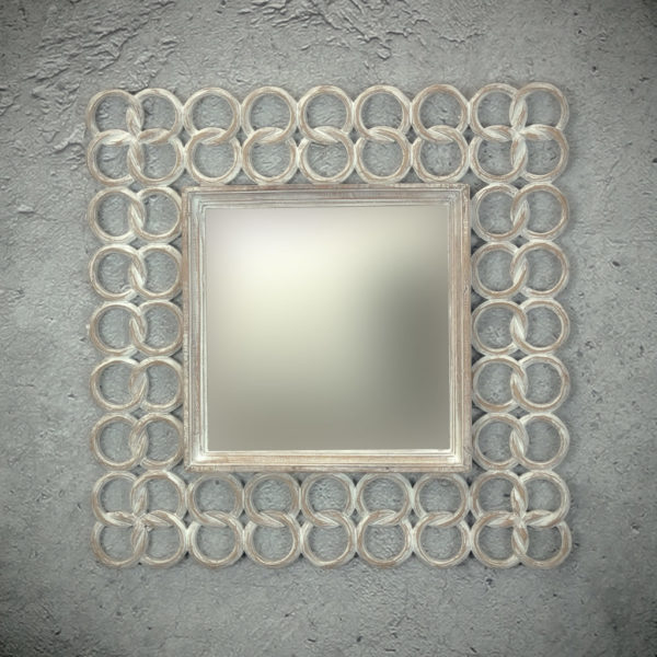 Espejo decorativo de madera Gold Chaine Square de 50x50cm en Blanco decapado