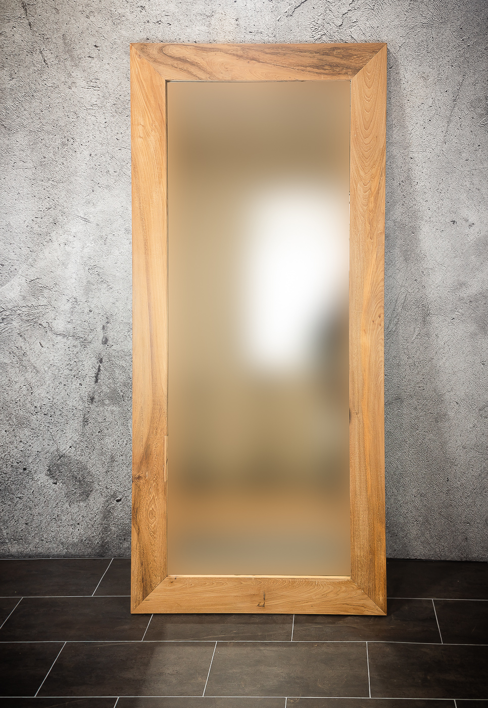 Espejo redondo con marco de madera de teca 40 cm marrón claro