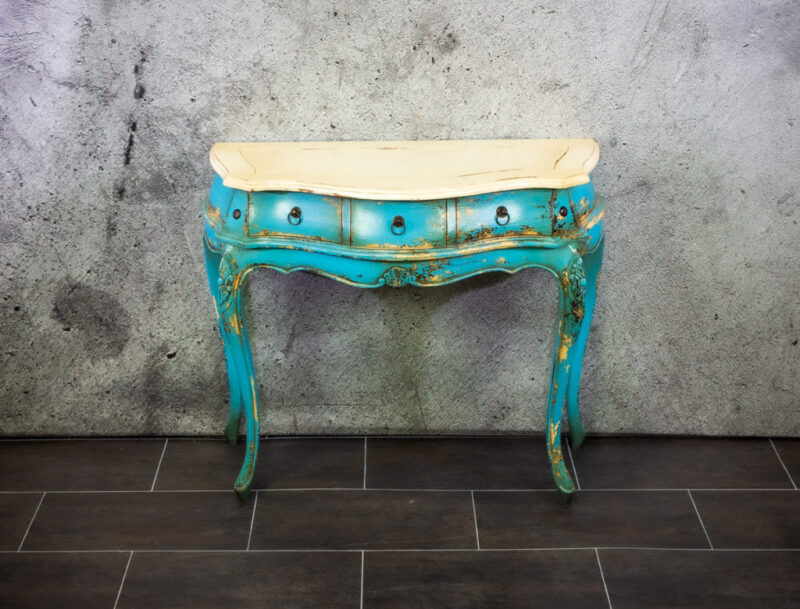 Consola "Blue white" Vintage Bombay con 3 cajones de 90cm. MiRococo