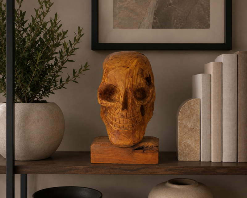 Calavera artesanal de madera de Teca