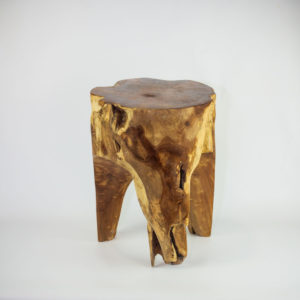 Taburete/mesa auxiliar "Threeleg" redonda de madera de Teca maciza de 40x30cm aprox.. MiRococo