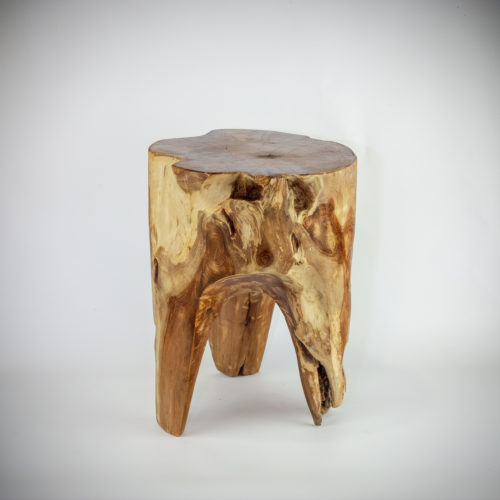 Taburete/mesa auxiliar "Threeleg" redonda de madera de Teca maciza de 40x30cm aprox.. MiRococo