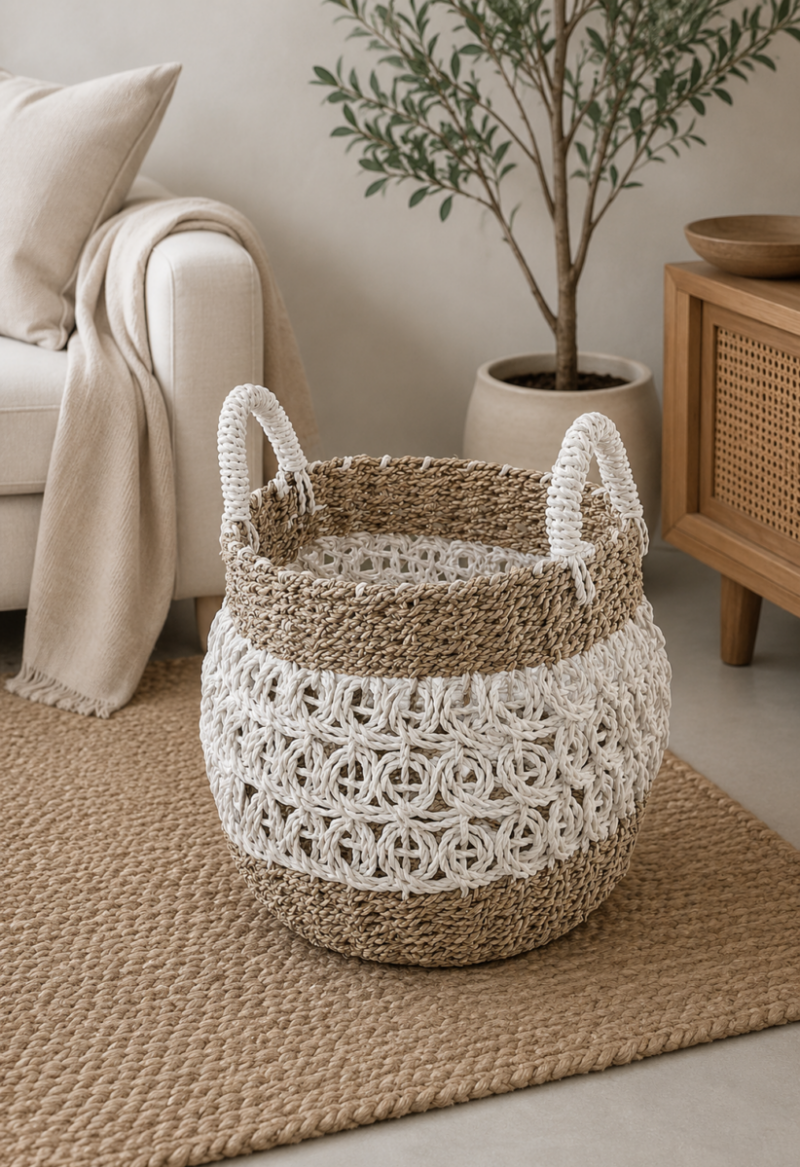 Cestos Seagrass OWL en natural y blanco