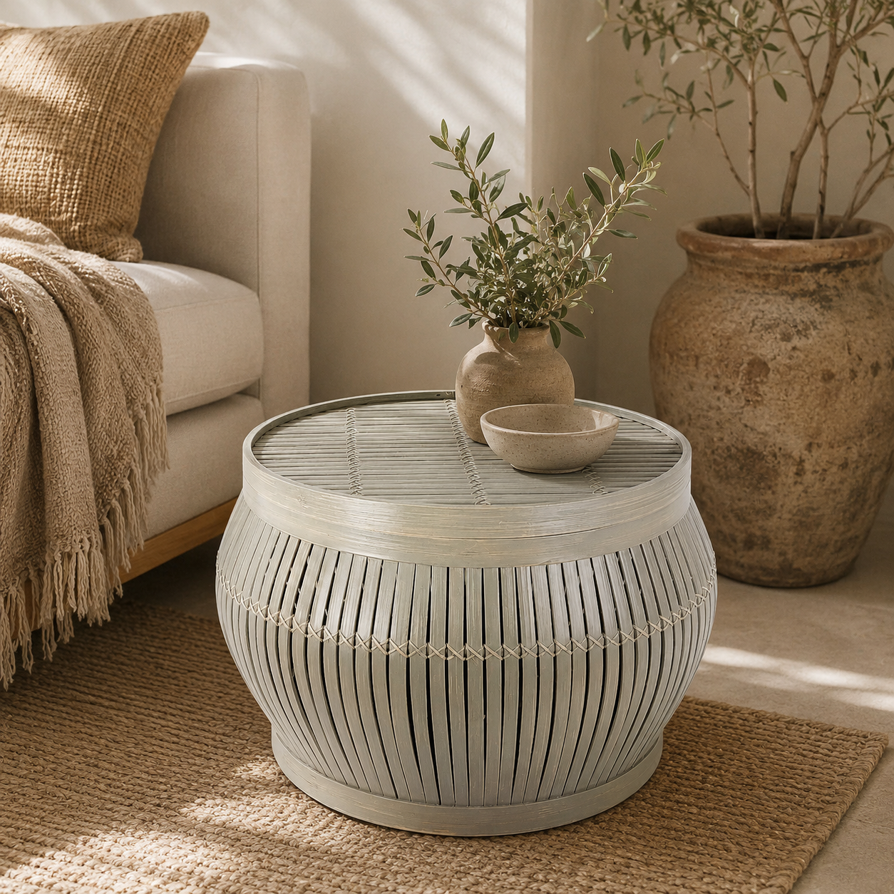 cesto bambu gris muebla auxiliar Cesto mesa auxiliar Round Coffe Gris de Bambú (44cm)