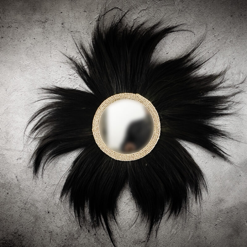 Espejo redondo decorativo Rayung negro de 110cm