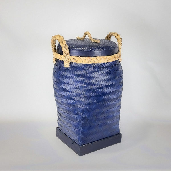 Cesto Bambú tintado de azul de 70x40cm
