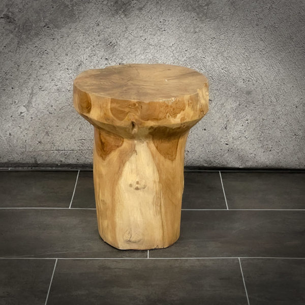 Taburete/mesa auxiliar "Champagne" redonda de madera de Teca maciza de 45x35cm aprox.