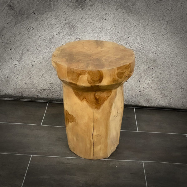 Taburete/mesa auxiliar "Champagne" redonda de madera de Teca maciza de 45x35cm aprox.