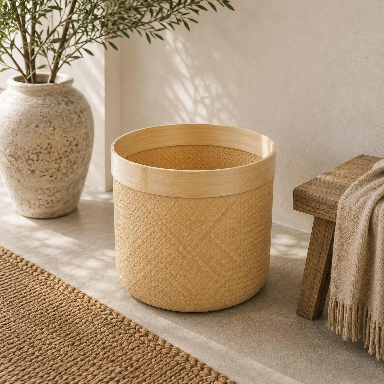 Cesto bambu natural Cesto redondo de fibras naturales de bambú de 40cm
