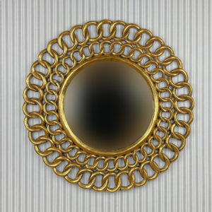 Espejo decorativo de pared Gold Chaine Circle realizado artesanalmente en madera y acabado en oro envejecido (hoja de pan de oro y pátina).