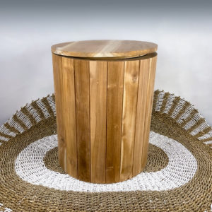 Mesa auxiliar / cesto de madera de Teca reciclada con tapa y espacio interior de 50x60cm