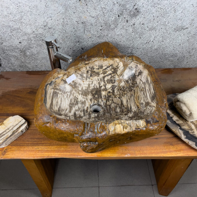 Lavabo de madera fosilizada de 57X56-1