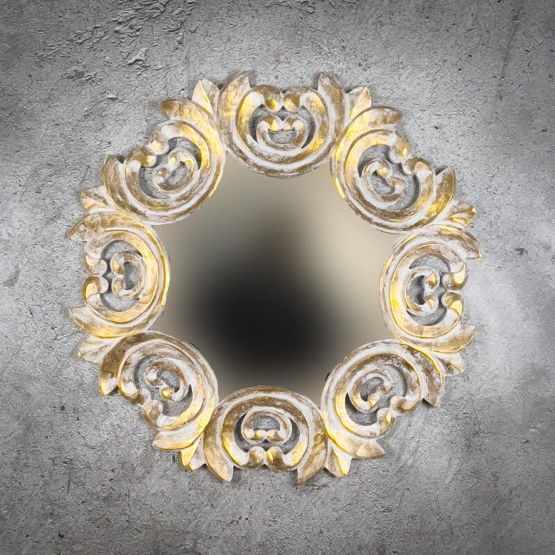 Espejo de pared decorativo Palermo Rounded tallado en madera. Solo en MiRococo