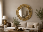 Espejo de pared decorativo Doble Taly Jenny en Oro envejecido de 120cm