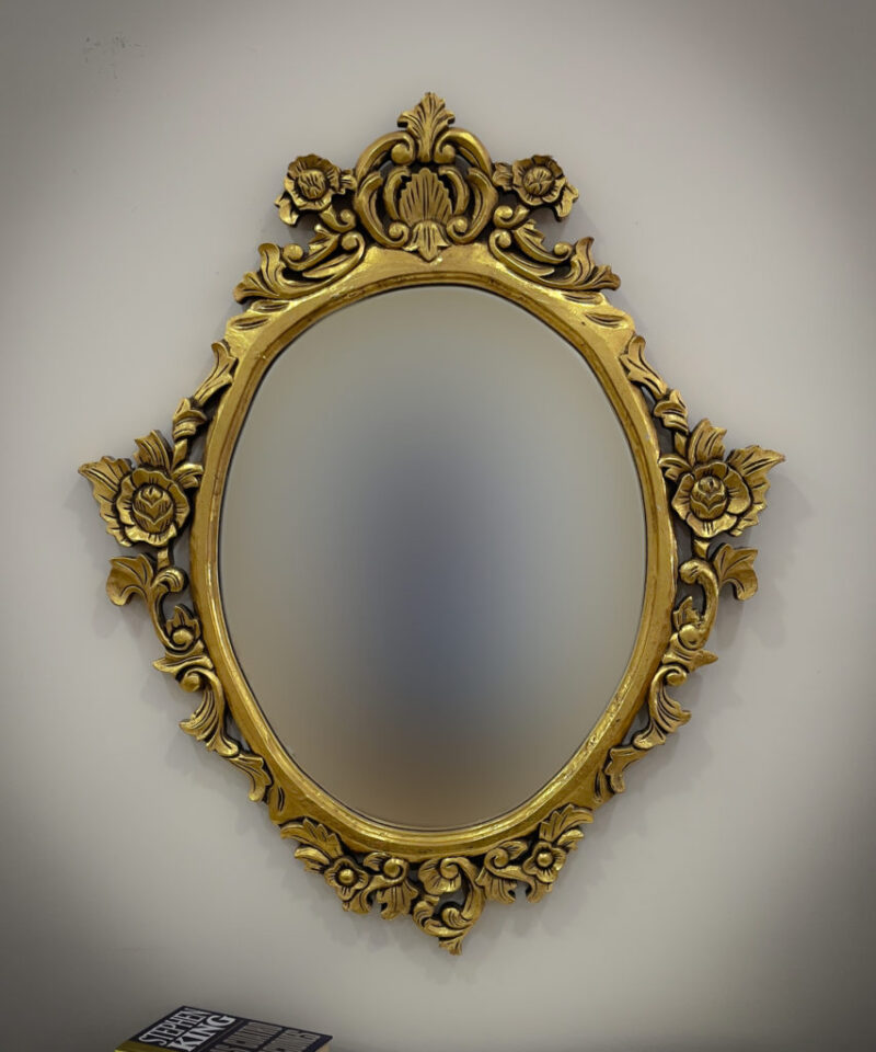 Espejo de pared decorativo Anggur Ovaled de 100x80cm en Oro (envejecido)
