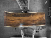 (Imagen real) Mesa de madera de suar de 310x101-106-114 y 7.5 de grosor