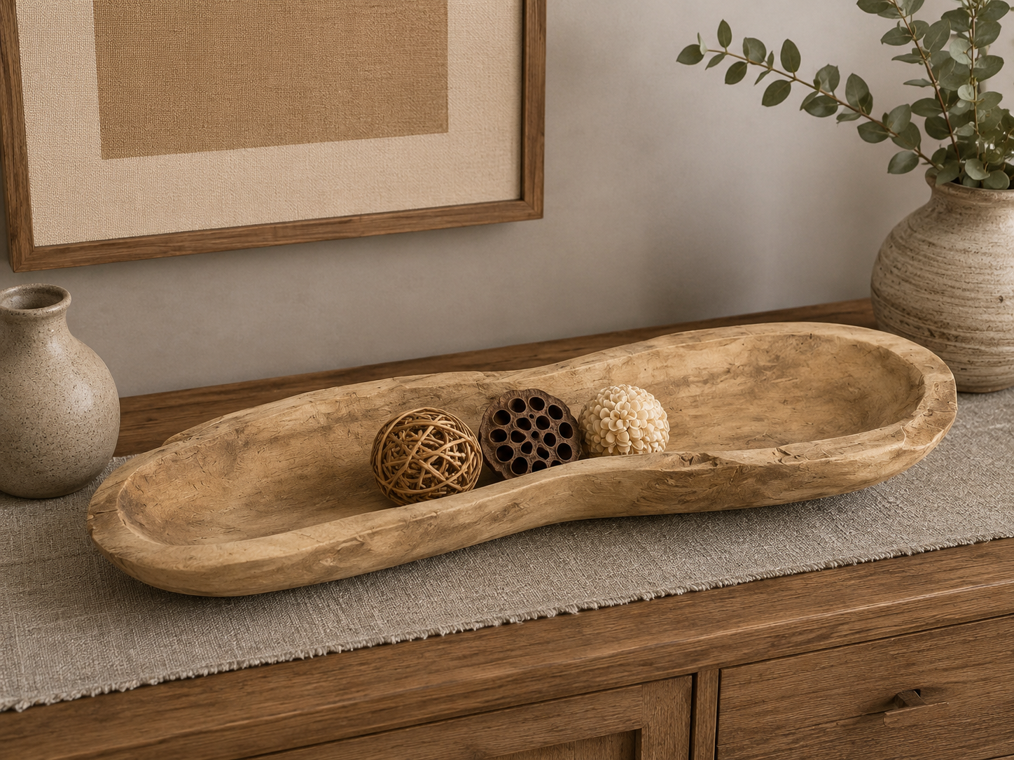 Bola cacahuete Bandeja-bol de madera de Teca con forma cacahuete de 60x16x6 aprox.