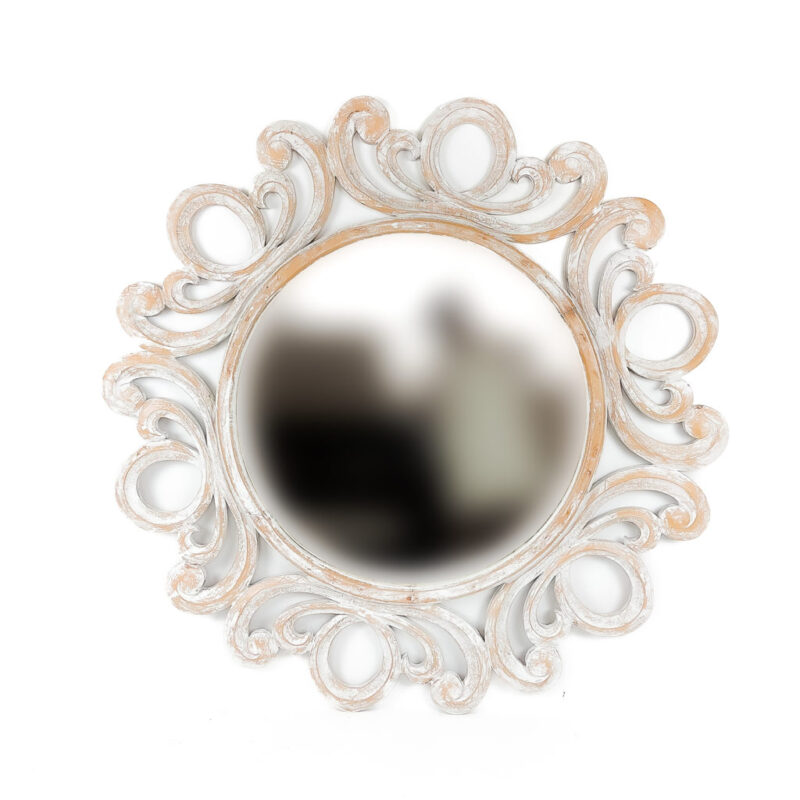 Espejo decorativo de madera Round Bury Shine de 120x120 en Blanco decapado