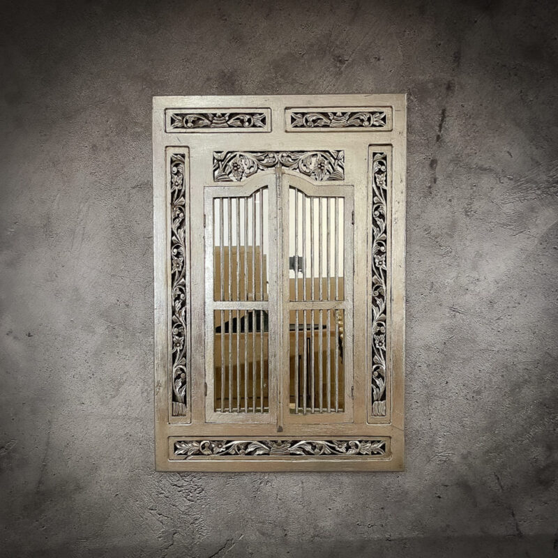 Espejo decorativo de madera Window Jati de 120x80cm en Plata (envejecida)