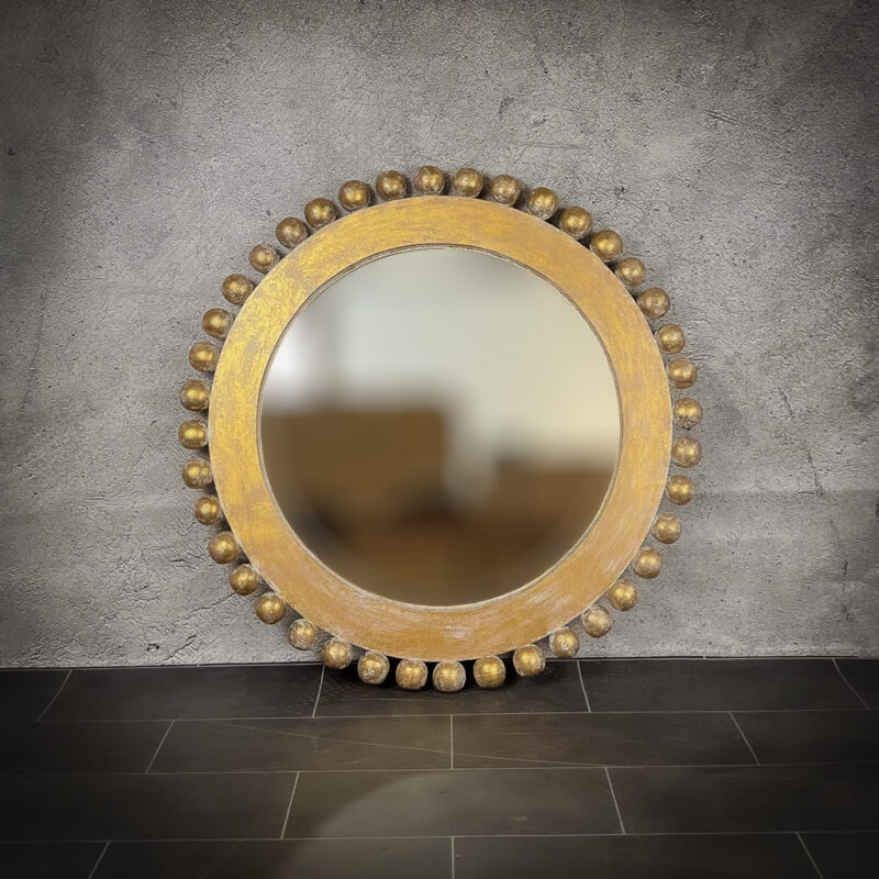 Espejo de pared decorativo Round Sonja de 100cm en blanco y pan de oro
