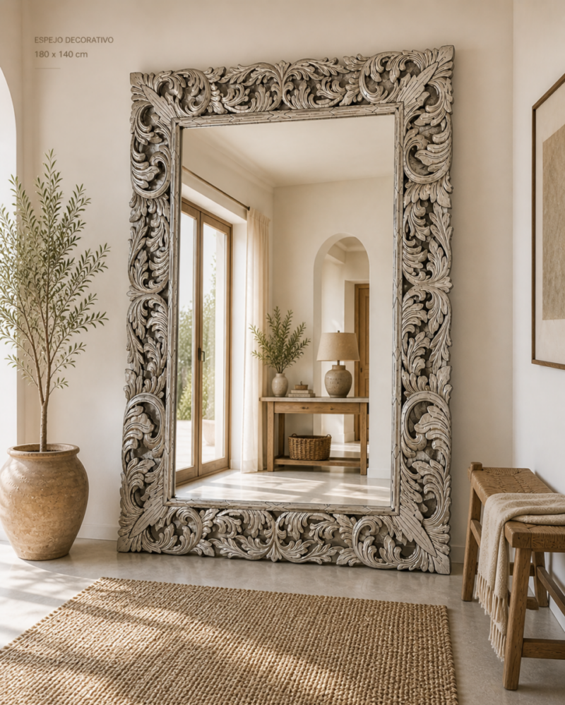 Espejo decorativo de madera Renaisance de 180X140 en Plata (envejecida)