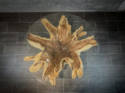 Mesa redonda de café de madera de Sono (Rosewood) con cristal de 103cm