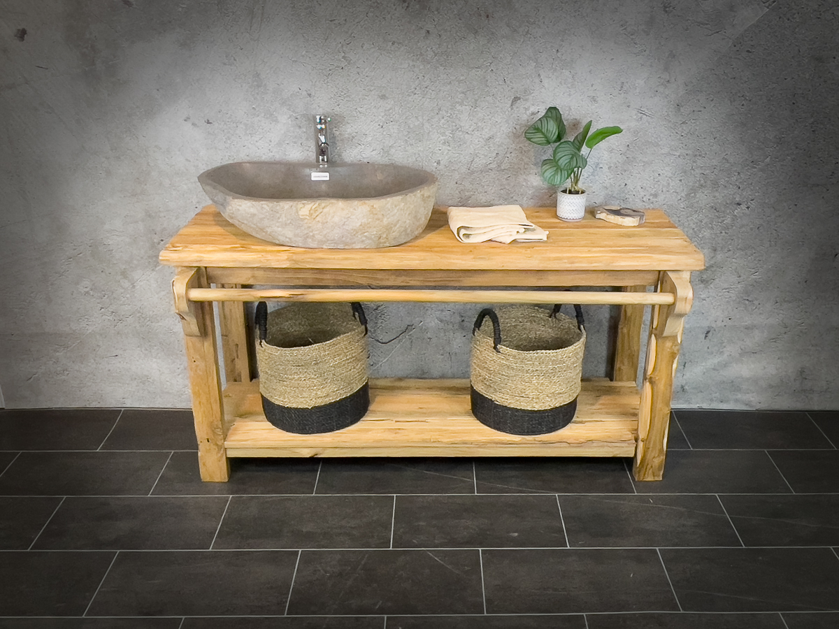 Baño Rococo Mueble de baño de 140cm de madera de teca antigua