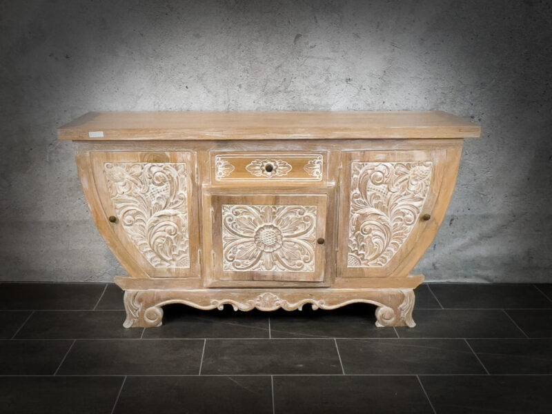 Aparador Balinés de madera de teca tallada maciza natural de 150cm