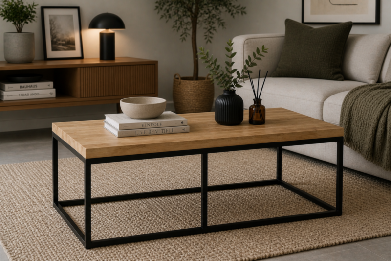 Mesa de madera de Teca y hierro de salón 120x70x47 (LIQUIDACIÓN)