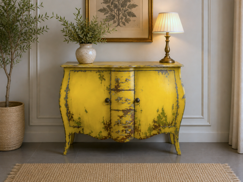 Aparador Amarillo Vintage de 2 puertas y 3 cajones de 110cm (en stock)
