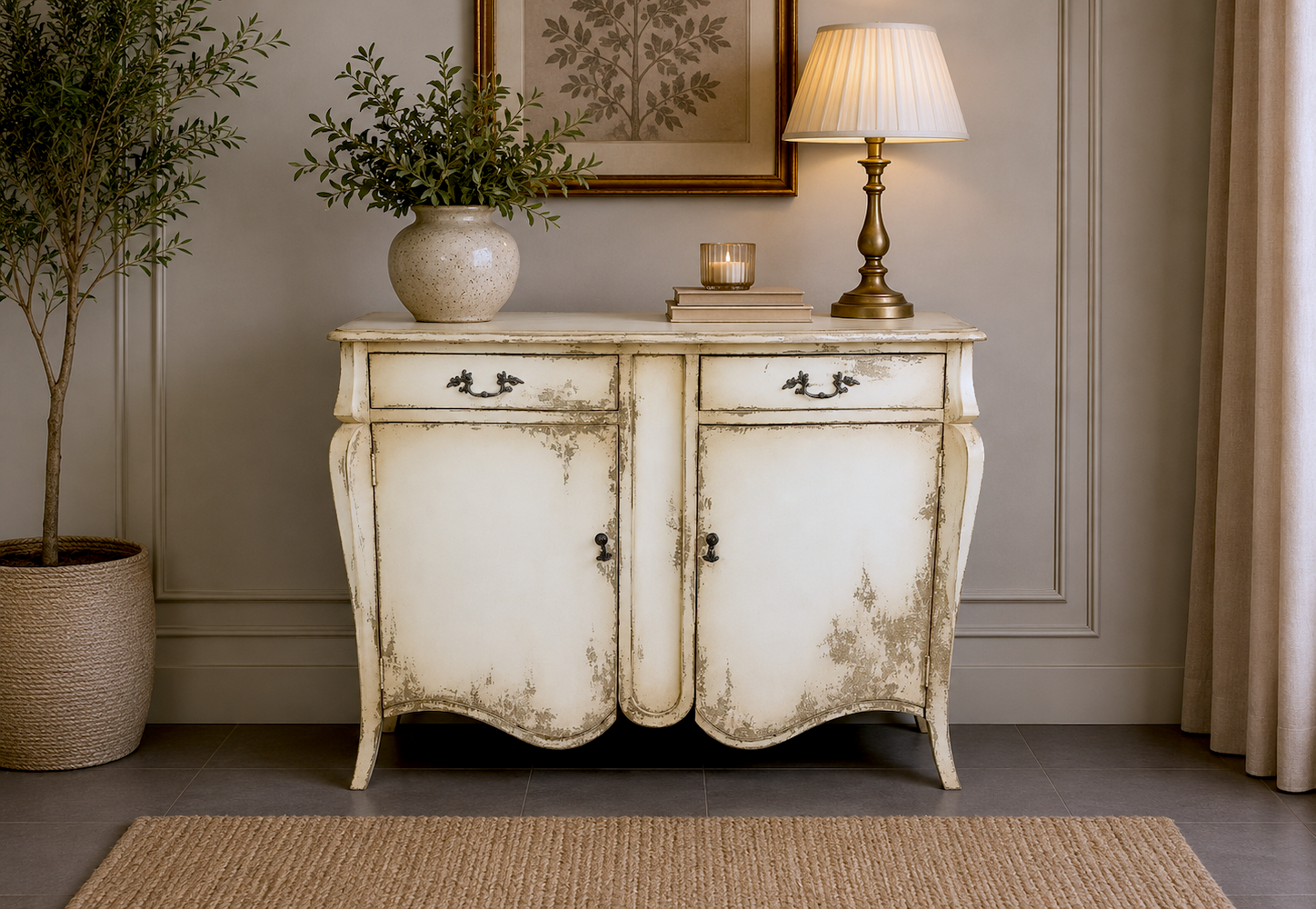 Aparador blanco-marfil vintage Aparador Blanco-Marfil Vintage de 2 puertas y 2 cajones de 120cm