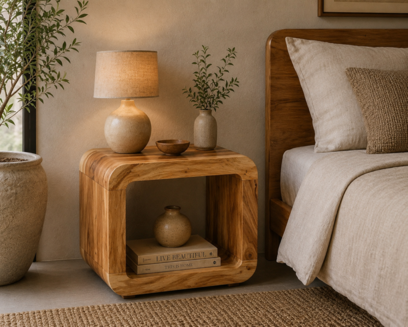 Auxiliar rústico de madera de maciza Suar "Cube" de de 50x40 **Outlet**