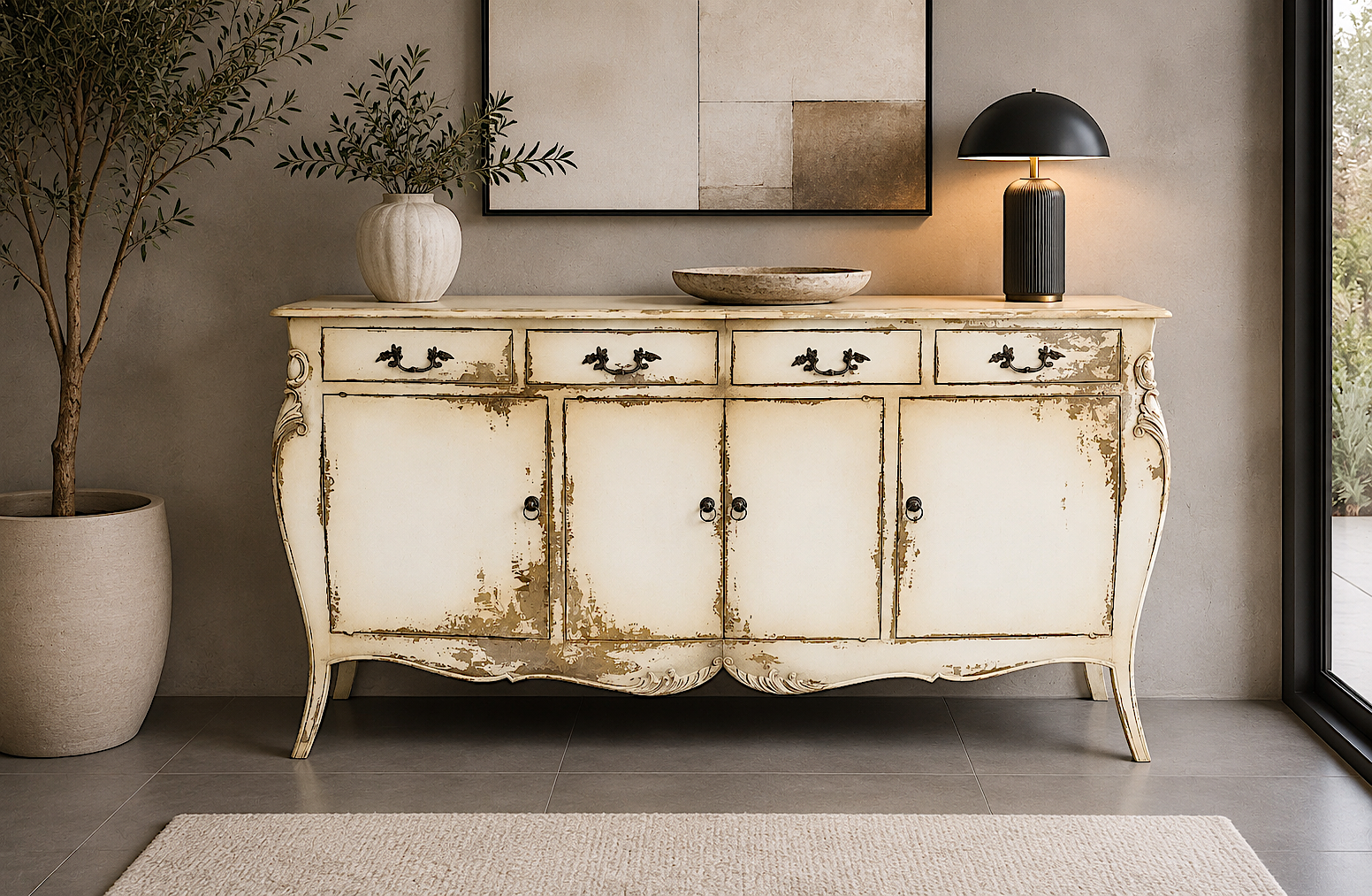 aparador blanco de 160cm Aparador Blanco Vintage Bombay de 4 puertas y 4 cajones de 160cm (ÚLTIMA UNIDAD)