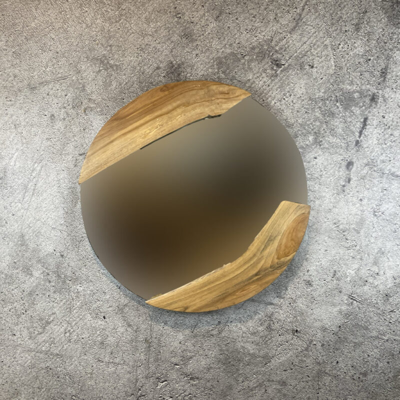 Espejo redondo de madera de Teca natural de 80cm