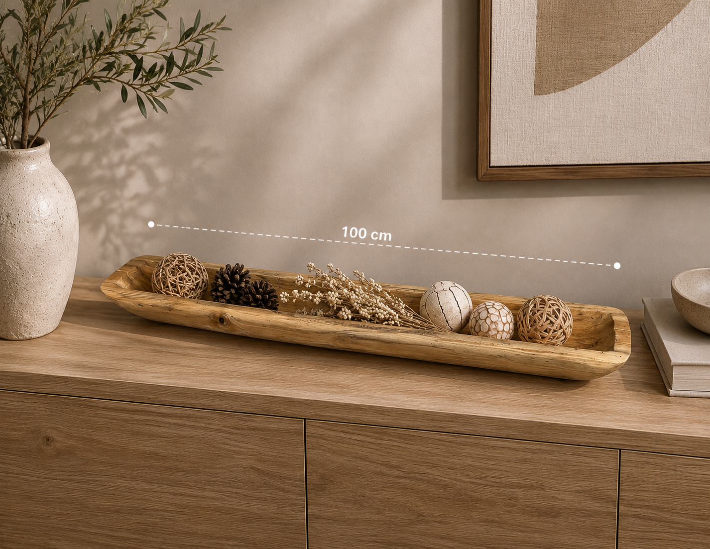 Bandeja decorativa 100cm deco Centro de mesa decorativo de madera de Teca de 100cm