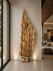 Escultua hoja madera de suar de 260 Hoja decorativa tallada en madera de Suar de una pieza de 260cm