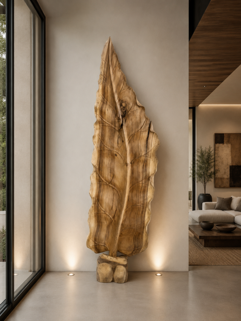 Hoja decorativa tallada en madera de Suar de una pieza de 260cm