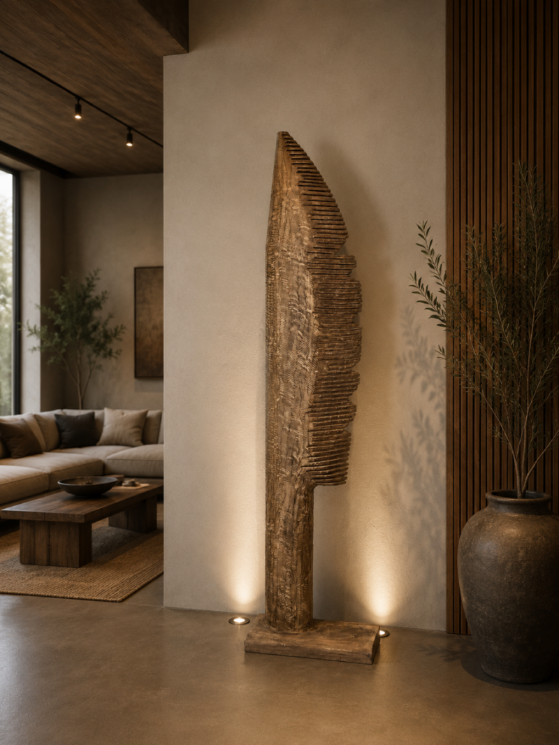 Escultura decorativa de madera tallada, pieza artesanal de 206cm