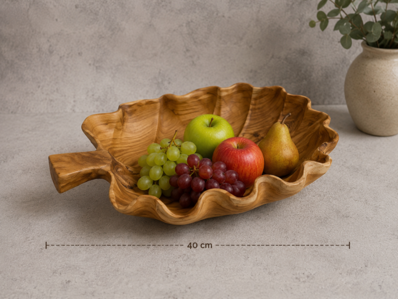 Bol-Frutero tallado en Teca con forma de hoja de 40cm