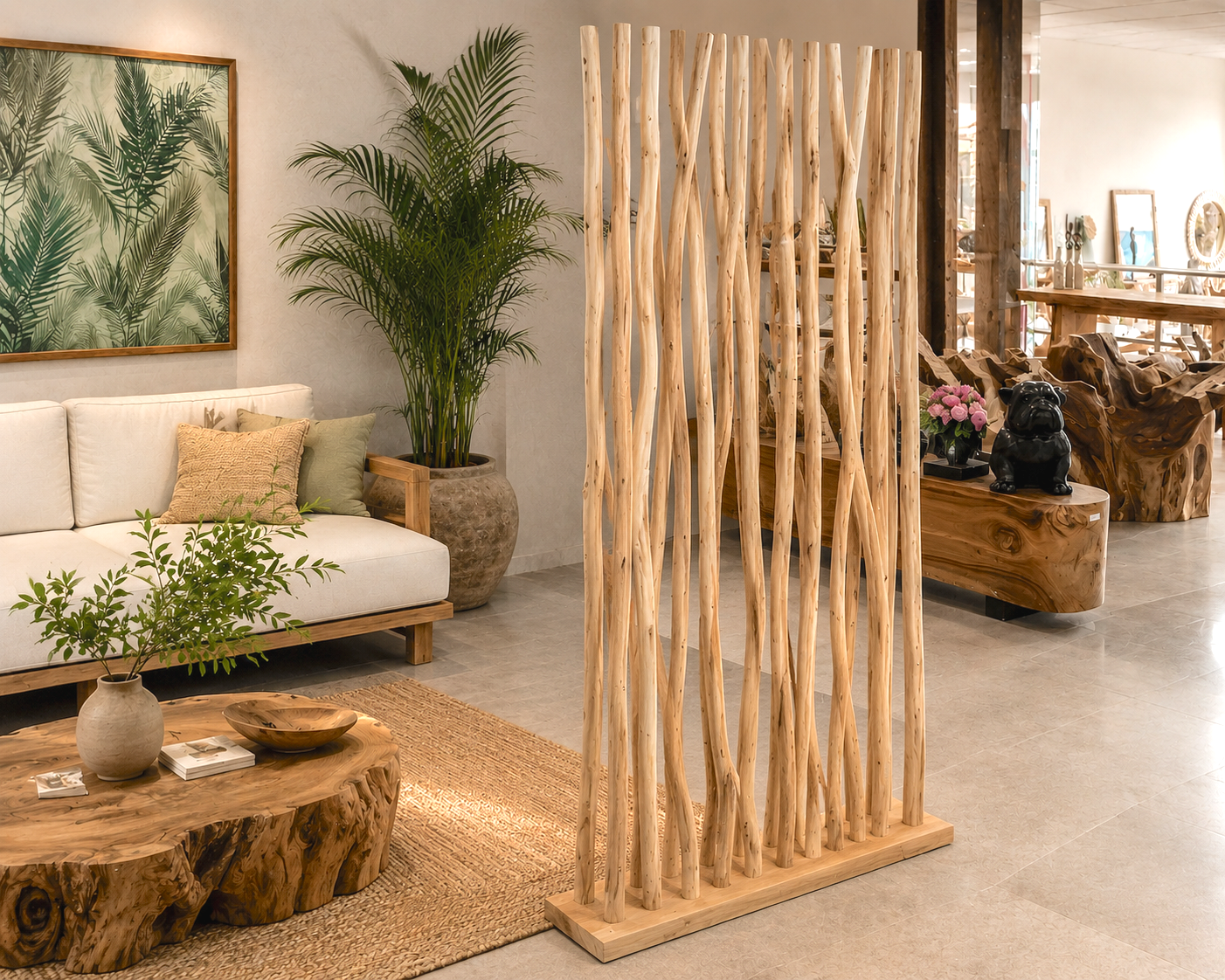 separador de troncos de Teca Divisores de ambiente decorativo realizado con troncos de Teca