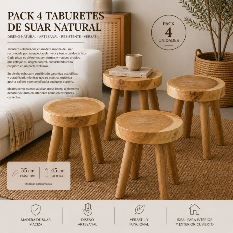 [Pack 4] Auxiliar de Suar. Diseño rústico y natural de 35x45 cm. PRODUCTO OUTLET