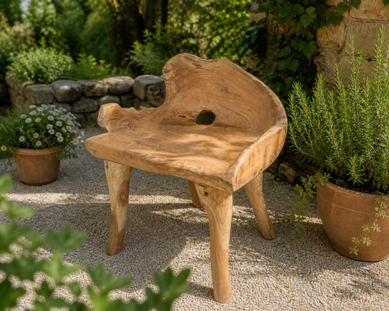 Asiento decorativo realizado en madera de Teca (83x42 cm)