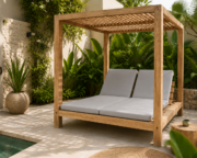 Cama Balinesa de Teca natural apta exterior (180x200 cm)