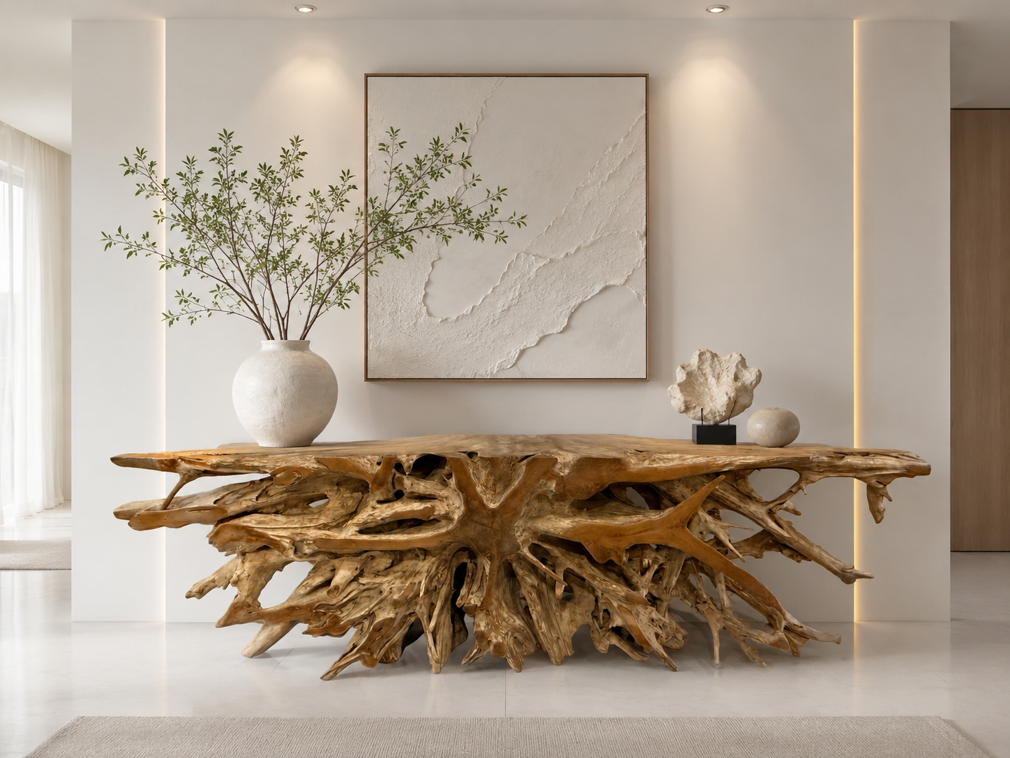 Consola teca 270cm Consola gigante de raíz de madera de Teca (270x55x80)