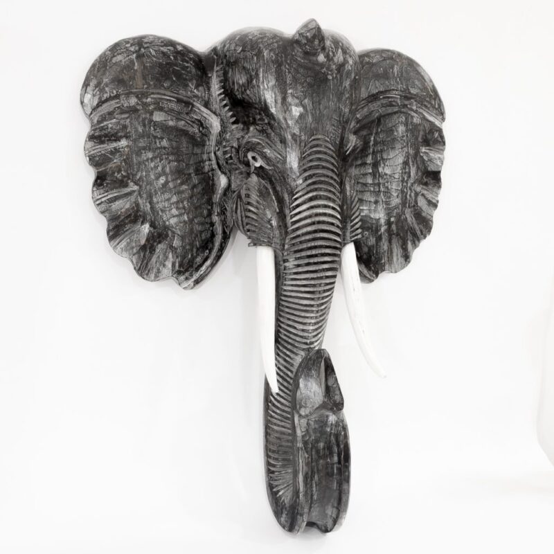 Figura gigante elefante tallado de 100 cm. Negro decapado