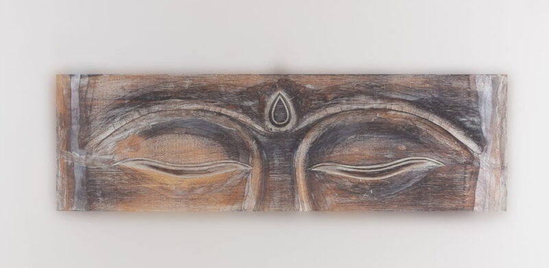 Panel de pared ojos de Buda realizado en madera de 80x25cm