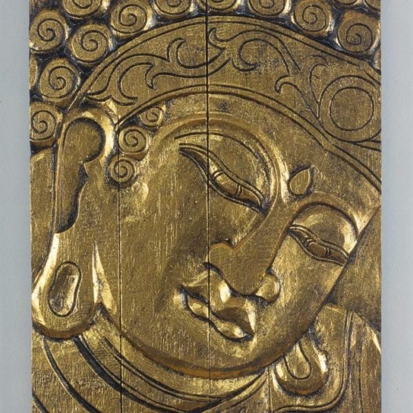 Panel decorativo Buda en madera acabado oro antiguo de 60x40cm