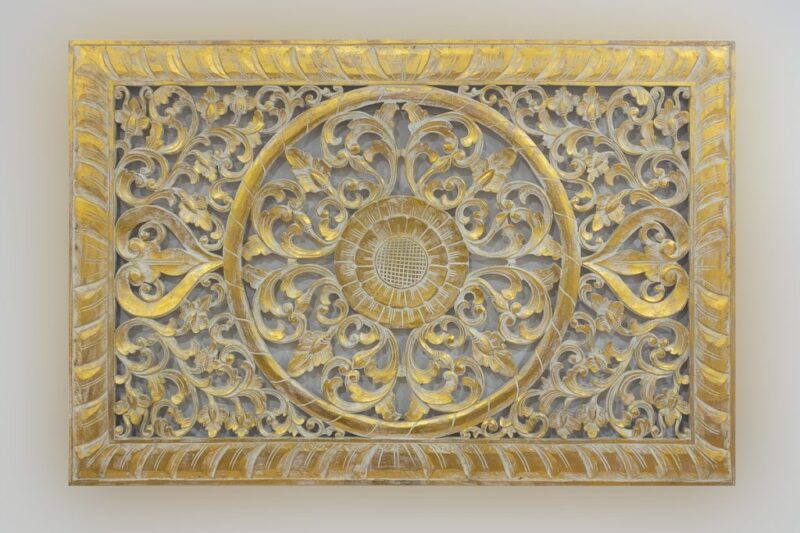 Mandala decorativo Decowall Square de 150x100 en Blanco y pan de oro